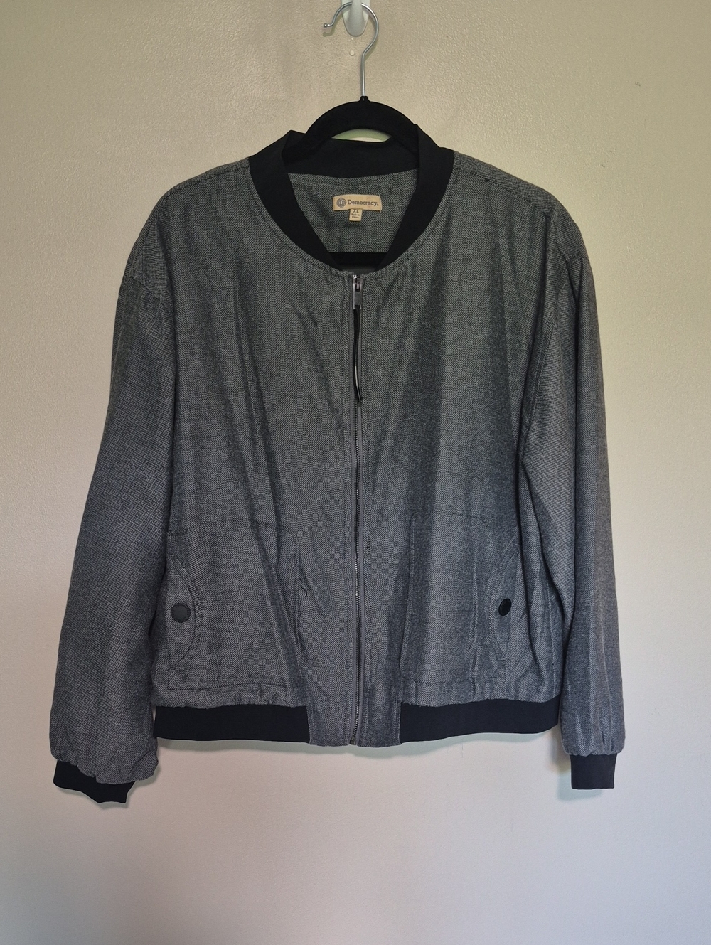 Grey Bomber Jacket with Black Trim - Democracy